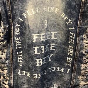Jean jacket distressed by DAZL size large